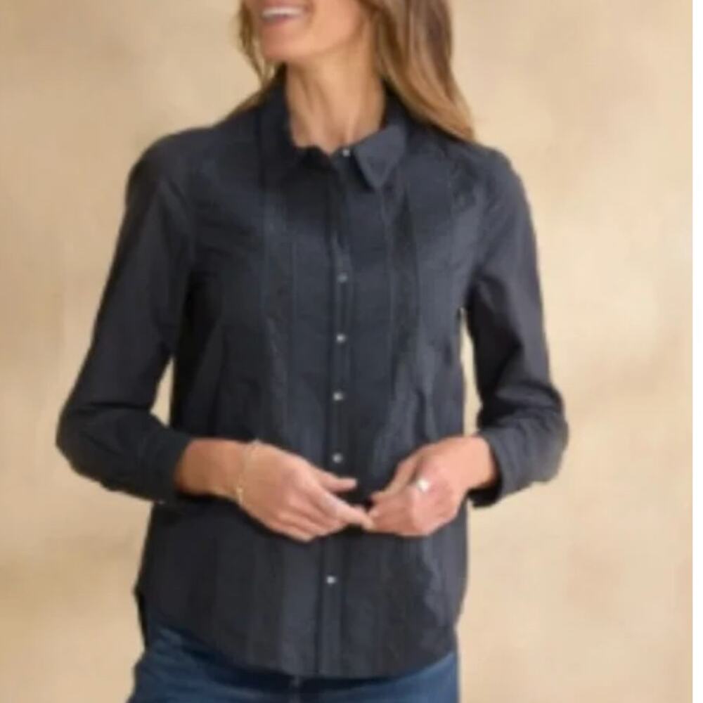 SUNDANCE Clarice 100% Cotton Pintuck Embroidered Button Front Tunic Top Shirt M
